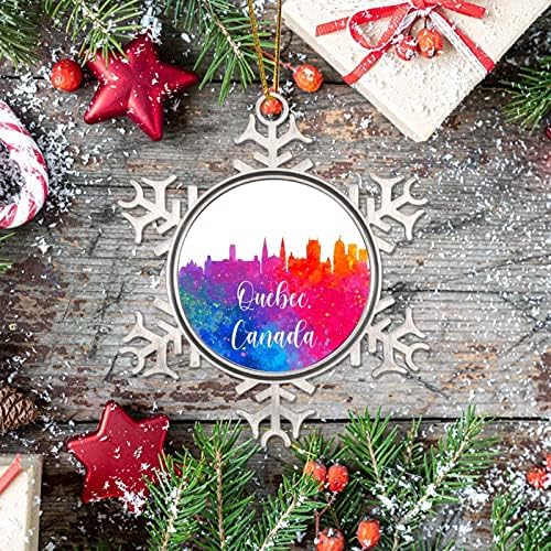 Канада Квебек небото во акварел Божиќен украс 2022 Канада Квебек Метална метална снегулка Божиќни украси Продолжете со шарен градски