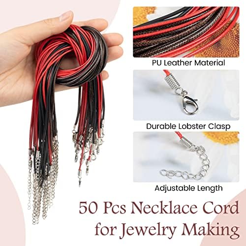 Oryougo 50pcs црвен имитација на кожен кабел Клод на ѓердан Масовно со јастог од јастог, кабел за накит DIY и ѓердан Изработка