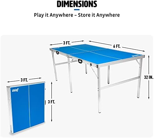 Табели за тенис на преклопување на табелата - Пен 6'x3 'Простоен заштеда на простор и 4 -насочни табели за пинг -пинг - 10 минути