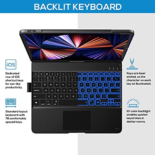 typecase Touch Keyboard Case for iPad Pro 12.9-6th Generation - 2022 - Touchpad, 360° Rotatable, Wireless Backlit Keyboard with Pencil