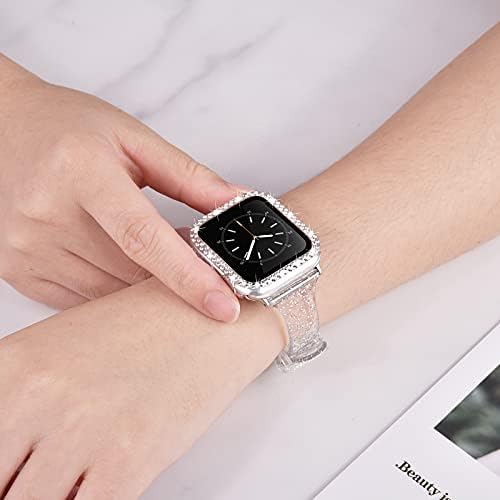 AIRSPO Компатибилен за Apple Watch Band 38mm 40mm 42mm 44mm со Заштитник На Екранот Случај, Жени Накит Блинг Дијамант Случај Кристално Јасно Транспарентен Случај за Iwatch Серија 6 5 4 3 2 1