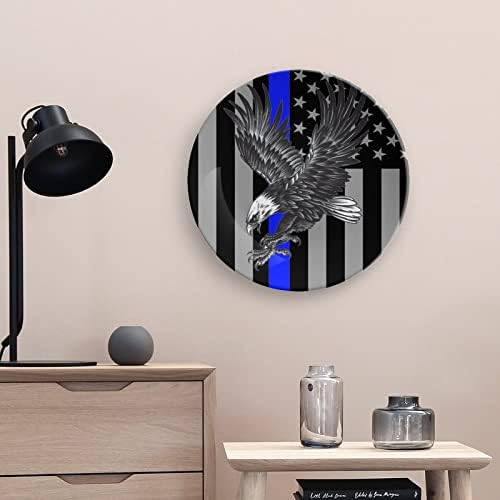 Полициска полиција со знаме на американското орел, тенка линија Персонализирана коска Кина Прилагодени керамички декоративни плочи Домашна тркалезна плоча со др?
