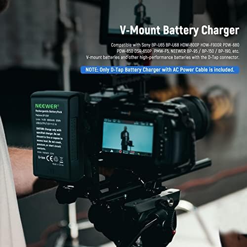 Полнач за батерии на батеријата Neewer D-Tap со 3,3FEET/1M D-TAP кабел за батерија V-Mount/V-Lock/Gold Mount, компатибилен со Sony