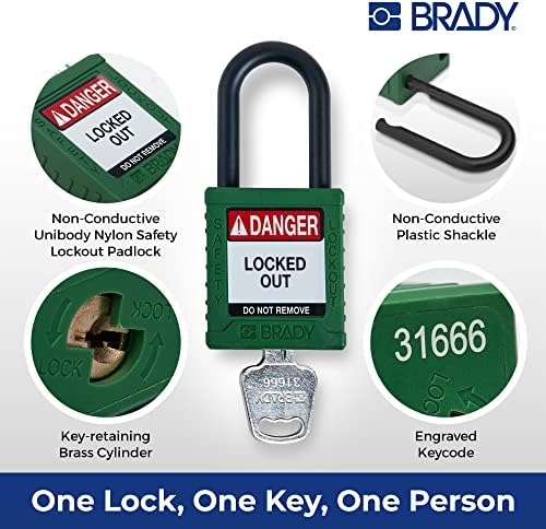 Постави за заклучување на бради за безбедност на Брејди - 6 пакувања - зелена - тастатура за заклучување на безбедност - 1 копче по заклучување - SDPL -GRN -38PL -KA6