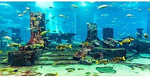 Awert Undersea Theme Aquarium позадина Шарена корална тропска риба урнатини Подводен светски резервоар за риба позадина 36X18 инчи