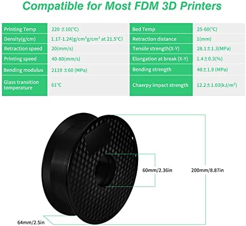 Филамент за печатач со 3D Kingroon PLA, 10 ролни, димензионална точност +/- 0,03 mm, 10 кг лажица, 1,75 mm ， црно