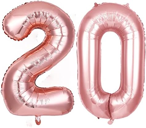 Број 2 и број 0 балони, балони со злато од 40 инчи од розово злато, голем дигитален 20 балон, фолија милар балони украси за роденденска забава,