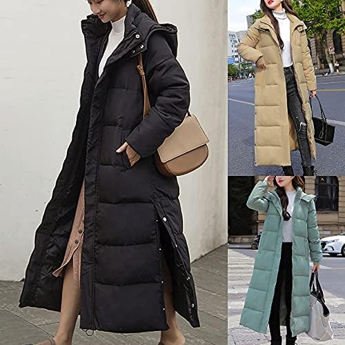 Womenенски памук надолу јакна зимска задебелена крзно јака надолу по качулка долга парка палто надворешна облека