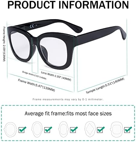 Очила Заштедете 10% на 5 Пакувања Жени Ретро Преголеми Очила За Читање и 4 Пакувања Дами Преголеми Читачи на Квадратни Дизајн +2.50