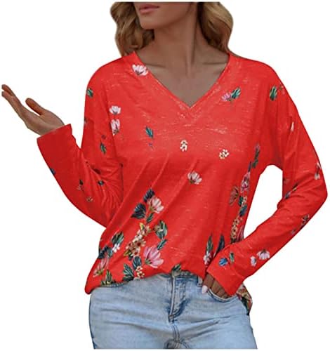 Врвови со долги ракави со долги ракави со долги ракави, маичка за џемпери, врвни женски блузи, плус големина печати маица пролет