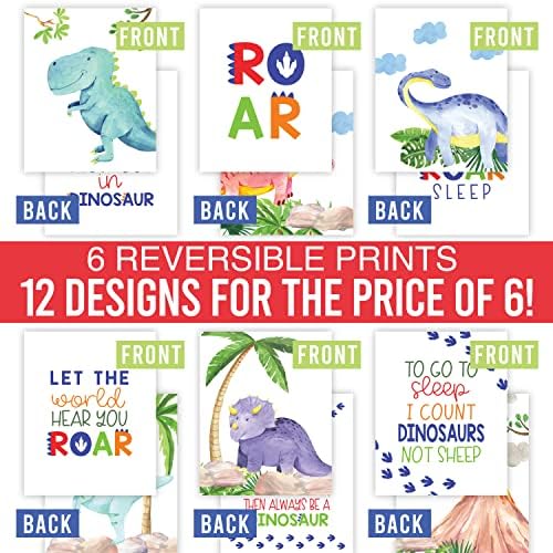 6 реверзибилни диносаурусни wallидни декор отпечатоци расадник декор, 1 детска графикон магнетна, табела за награди за деца, украси за туш за