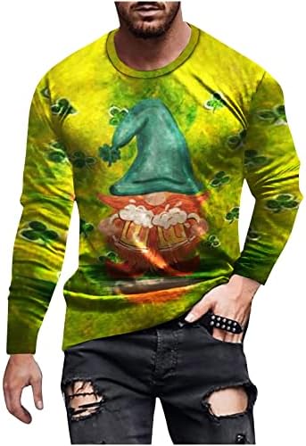 Машка маичка за џемпери Св.Патрик Ден на долги ракави маички екипаж на вратот на вратот на врвот Хенли кошула тенок-фит-тит спортови