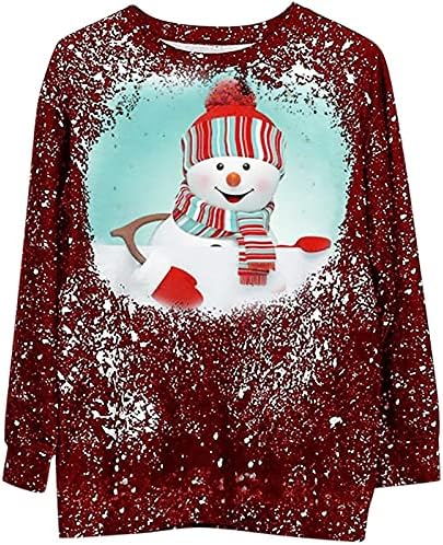 Земја за слатки за Божиќни одмор во Зефотим, ретро Божиќно печатено пулвер се врзува за обичен џемпер со долги ракави, тркалезен џемпер