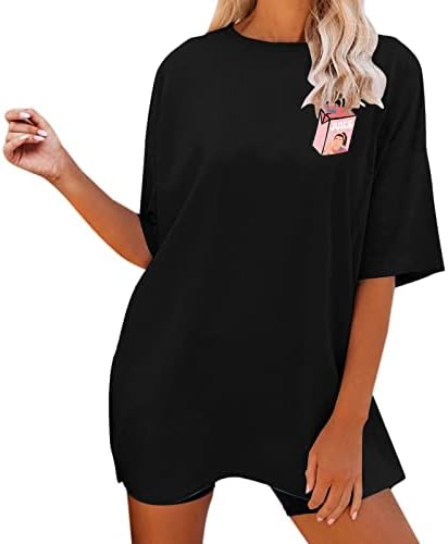 Плус големина секси врвови, букви графички краток ракав тркалезен врат лабава кошули женски маички графички маици