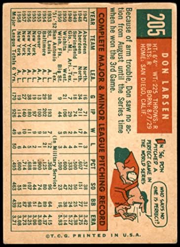 1959 Топпс 205 Дон Ларсен Newујорк Јанкис ВГ+ Јанкис