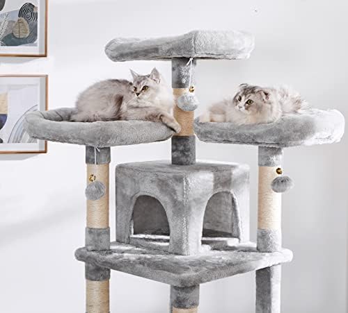 Bewishome 67,7 инчи Големо дрво со мачки повеќе нивоа мачки кула затворени мачки со луксузни кадифни перки високи мачки кондо со
