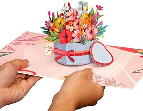 Frndly By Paper Love Flower Box Pop Up Card, рачно изработени 3D скокачки картички за сите прилики, благодарам, само затоа