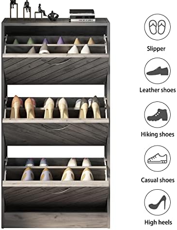 Кабинет за складирање на чевли HiTow, тесен чевли за чевли со 3 фиоки и врати за ролетни, мал вселенски влез за автопатска решетка за чевли