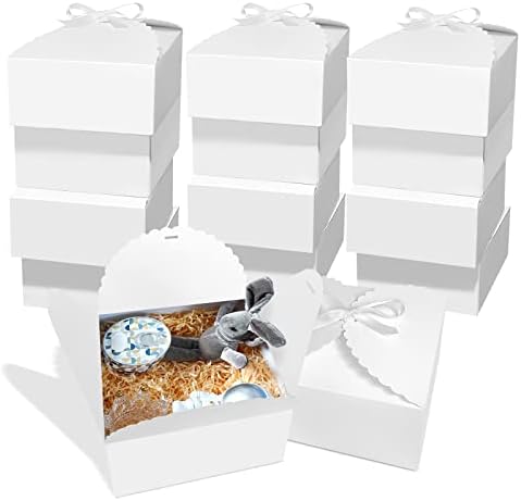 Бошахаи 14 Парчиња Кутии За Подароци Со Панделки, Кутија За Подароци Од Крафт Хартија од 8х8х4 Инчи, Бели Кутии За Подароци Со Лента, Предлог-Кутија