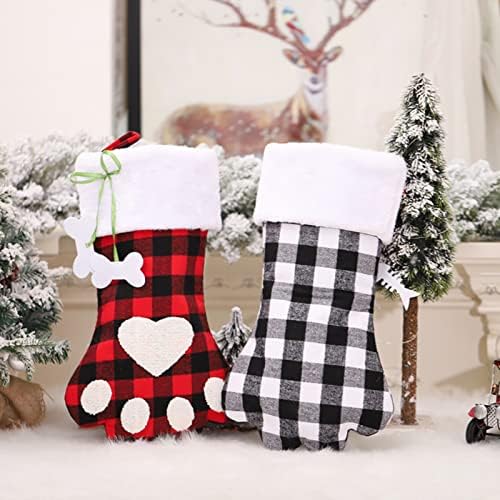 Божиќни украси креативни црвени и црни карирани кучиња торба за кучиња новогодишна елка, витраж комплети за стакло за возрасни