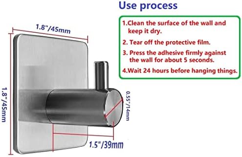 Куки за лепило, 4 пакувања монтирани со тешки wallидови, изработени од не'рѓосувачки челик се вклопуваат за висечка капа, палто, наметка за пешкир идеална за кујна за д