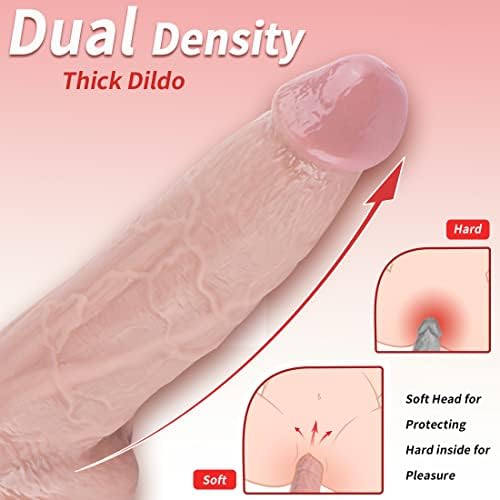 Реален дилдо, 8,8 инчи со двојна густина силиконски огромен пенис со силна чаша за вшмукување за игра без раце Флексибилна Донг