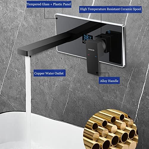 Fautид монтиран тапа за мијалник за бања, дигитален температурен приказ на бања, црна тапа за бања, приказ на температурата, топла и ладна двојна