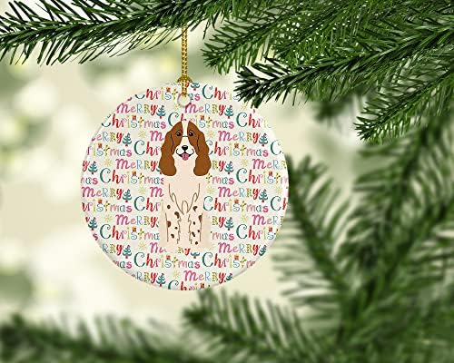 Богатства на Каролина WDK1574CO1 Среќен Божиќ Руски Спаниел керамички украс, повеќебојни, украси за новогодишни елки за дома, виси украс за Божиќ, празник, забава, подар?
