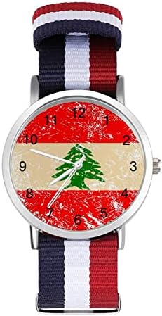 Либанско Ретро Знаме Мека Ткаена Лента Часовник Легура Часовник Со Најлонски Ремен Роденденски Подароци За Мажи Жени