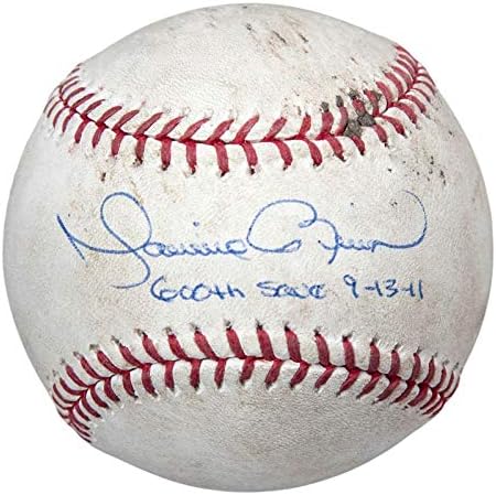 Историски Маријано Ривера 600 -та заштеда потпишана игра користена бејзбол JSA COA & MLB Auth - MLB Autographed игра користена бејзбол