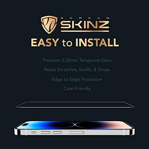 Екран Skinz OneTouch Компатибилен со Iphone 14 Pro, Целосна Покриеност Случај Пријателски Стакло Филм, Лесна Инсталација, Ултра-Тенки Анти-Нула