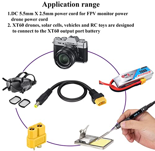 Aaotokk DC 5.5x2.1mm до XT60 Адаптер Кабел машки, XT60 машки куршум конектор со машки DC 5.5mmx2.1mm кабел за напојување за очила