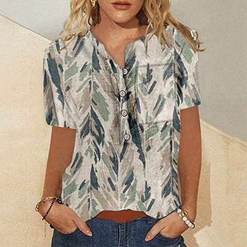 Блузи За Жени Обични Елегантни Блузи Обични V Вратот Лента Краток Ракав Копче Надолу Кошули Врвови