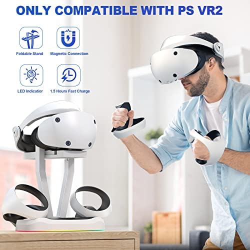 Станица за полнење &засилувач; Силиконски Леќа Заштитен Капак ЗА PS VR2, Playstation VR2 Контролер Полнење Приклучок СО VR Слушалки Држач За Дисплеј