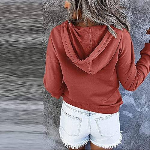 Женски пад на врвовите на обичните дуксери за влечење на долгиот ракав копче надолу по џемпери 2022 Облека со џеб