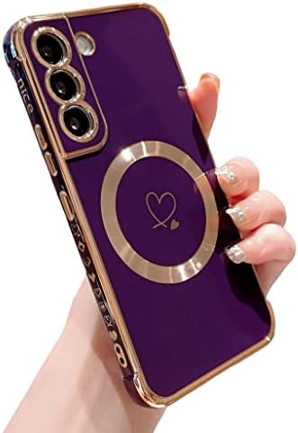 HJWKJUS Компатибилен Со Magsafe Случај За Samsung Galaxy S21 6.2, Срцева Шема Галванизиран Дизајн Мека Tpu Шок-Заштитна Целосна Заштита На Објективот На Фотоапаратот Магнетно Куќишт