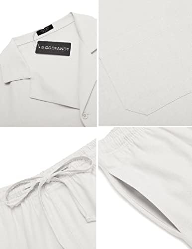 COOFANDY Men's Linen Shirts Short Sleeve Button Up Shirts Beach Hawaiian 2 Piece Short Set
