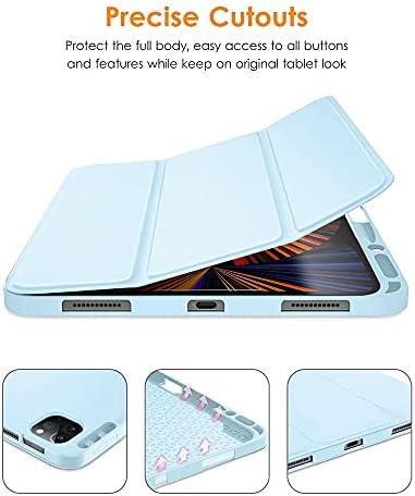 DTTO iPad Pro 12.9 Case 2021 [Заштита на целото тело+ полнење со моливче од јаболка+ автоматско спиење/будење] мек TPU паметен заден капак, мраз сина