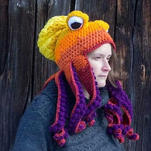 YeNei crochet octopus hat Смешна капа од октопси со пипала, возрасни мажи и жени Зимска волнена капа, добар роденден Виолетова