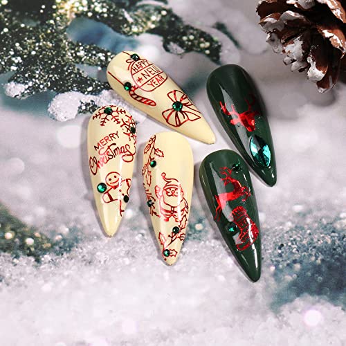3Д црвени Божиќни налепници за налепници на ноктите, холографски самолепливи за нокти за нокти, зимски цртан филм Дедо Мраз, срцев джинджифилово, снегулка, остава н?