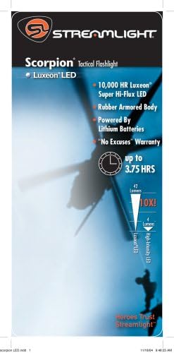 Streamlight 85010 Scorpion C4 LED 160 LUMES TACTICICAL рачен литиум напојуван фенерче, црна, пакување со школка