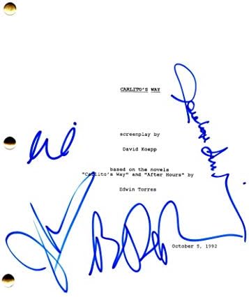 Ал Пачино, Брајан де Палма, Пенелопе Ен Милер, Castон Легуизамо, потпишан автограм - Сценариото на целосниот филм на Карлито