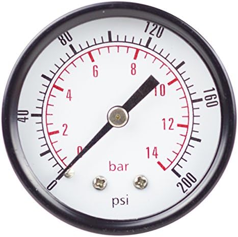 PneumaticPlus PSB20-200 Мерач на притисок на воздухот 2 бирање, центар за грб, 1/4 NPT, 0-200 psi