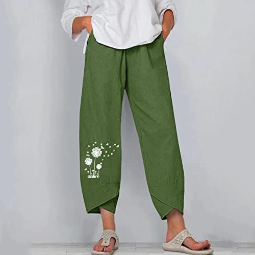 Lcepcy capri панталони за жени случајни летни лабави памучни постелнини панталони еластични половини каприс панталони широки нозе исечени