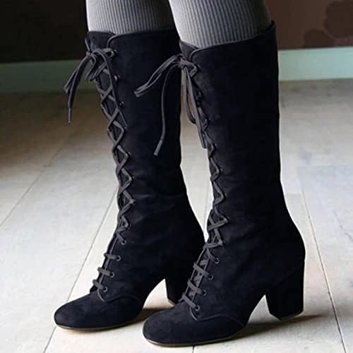 Чизми за масбирд за жени жени со високи чизми чизми чизми со ниска потпетица на чевли за возење обувки каубојски чизми