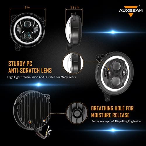 Auxbeam 4 LED Светла За Магла + 9 Тркалезни LED Фарови Комплет w/Halo DRL Трепкач за Џип Wrangler JL JLU 2018+