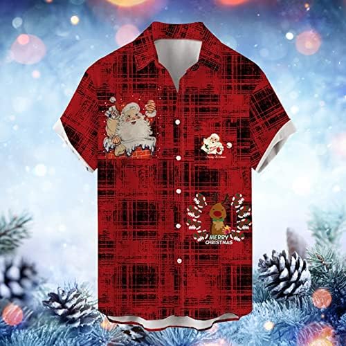 Божиќни кошули XZHDD за мажи, смешни 3D Божиќ Дедо Мраз печатени врвови со кратки ракави со кратки ракави надолу домашна забава Спагети