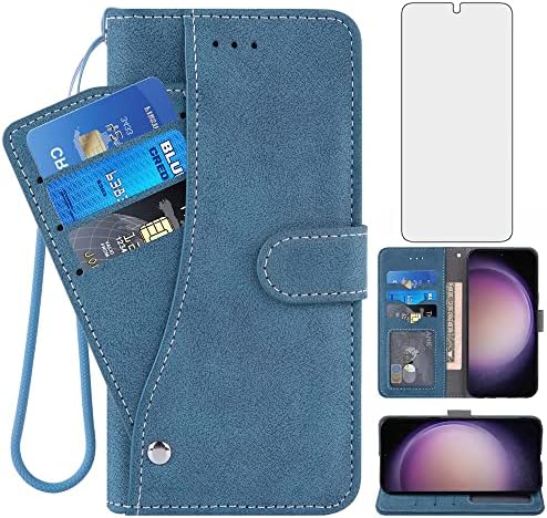 Asuwish Компатибилен Со Samsung Galaxy S23 Плус S23+ 5g Паричник Случај И Калено Стакло Заштитник На Екранот Флип Картичка Мобилен