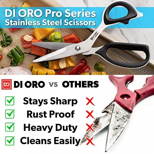 Di Oro кујнски ножици со тешка машина за миење садови за миење садови - кујнски ножици за храна, месо и живина - ножици од не'рѓосувачки