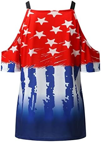 Zdfer Women v вратот од рамо печатените врвови на САД знаме starвезда лента маица 4 -ти јули патриотски маички блуза лето
